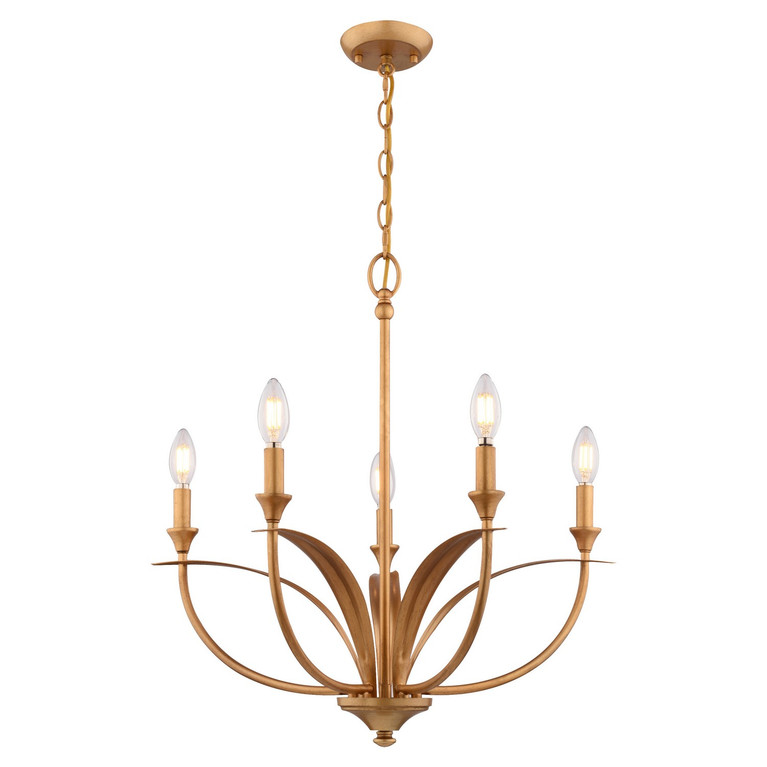Vaxcel - H0324 - Five Light Chandelier - Fern Ridge - Heritage Gold