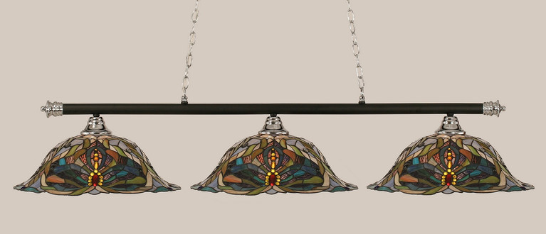 Toltec Lighting - 373-CHMB-990 - Three Light Billiard Bar - Oxford - Chrome/Matte Black