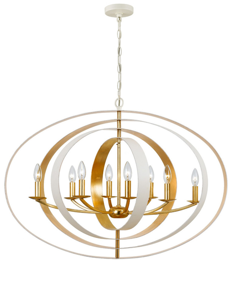 Crystorama - 588-MT-GA - Eight Light Chandelier - Luna - Matte White + Antique Gold