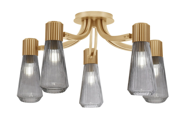 Toltec Lighting - 4817-NAB-882 - Five Light Semi-Flush Mount - Everleigh - New Age Brass