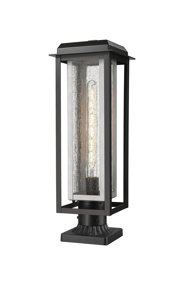 Innovations - 9951-1PLT-BK-20-CG-SV-SDY - One Light Outdoor Post Lantern - Mansfield - Matte Black