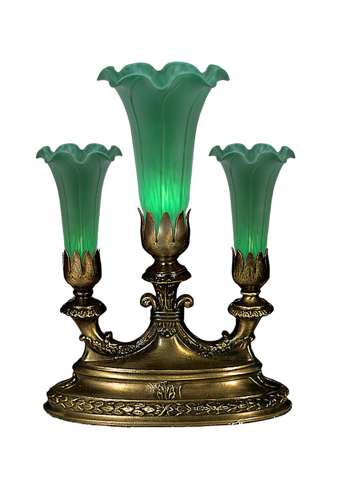 Meyda Tiffany - 11265 - Three Light Accent Lamp - Green Tiffany Pond Lily - Mahogany Bronze