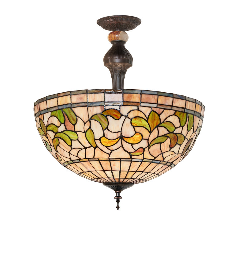 Meyda Tiffany - 278220 - Three Light Semi-Flushmount - Tiffany Turning Leaf - Mahogany Bronze