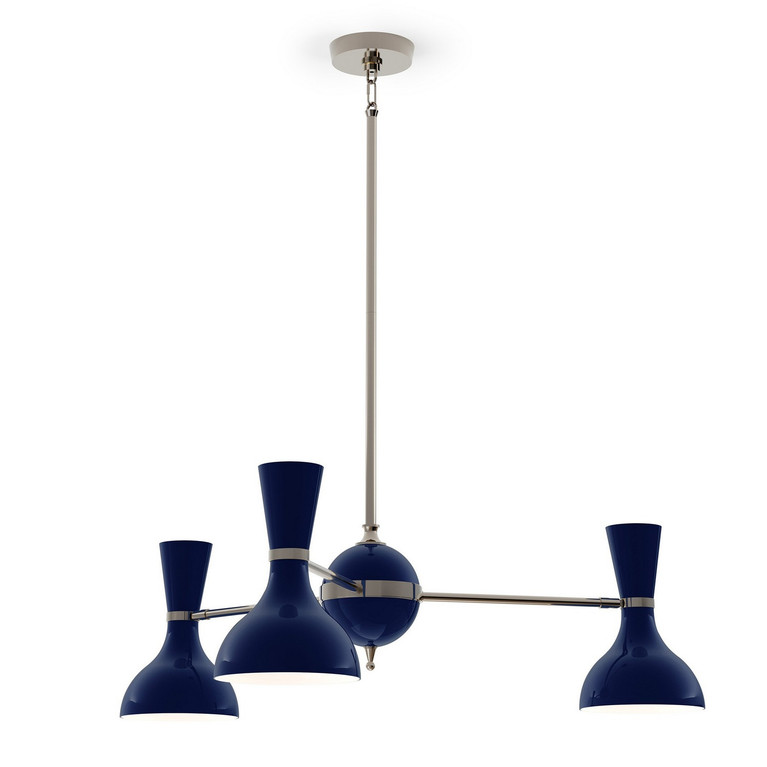 Robert Abbey - MB04MB - Three Light Chandelier - Clare - Polished Nickel w/Midnight Blue Painted