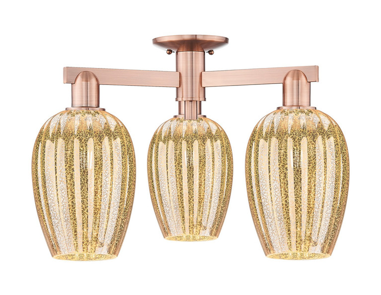 Innovations - 716-3F-AC-G457-6ME - Three Light Semi-Flush Mount - Arcadia - Antique Copper