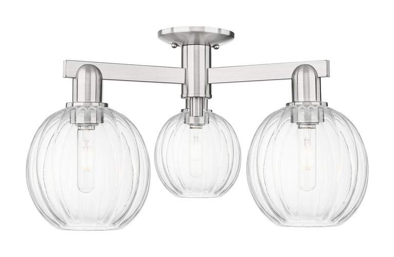 Innovations - 716-3F-SN-G458-7CL - Three Light Semi-Flush Mount - Arcadia - Brushed Satin Nickel
