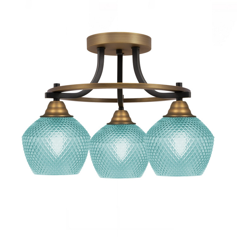 Toltec Lighting - 3417-MBBR-4625 - Three Light Semi-Flush Mount - Paramount - Matte Black & Brass