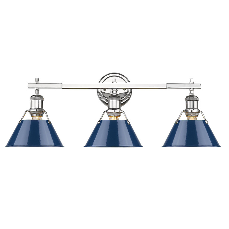 Golden - 3306-BA3 CH-NVY - Three Light Bath Vanity - Orwell - Chrome