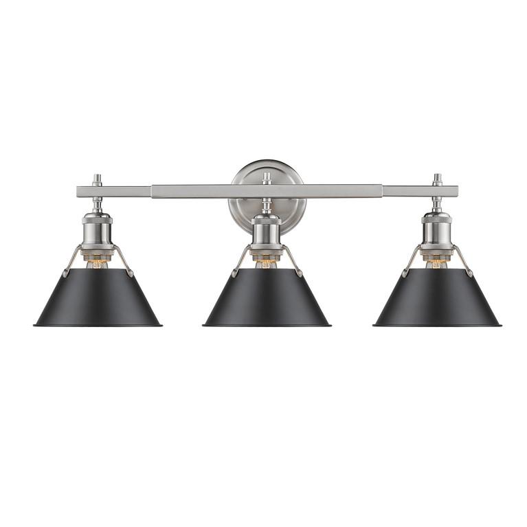 Golden - 3306-BA3 PW-BLK - Three Light Bath Vanity - Orwell - Pewter