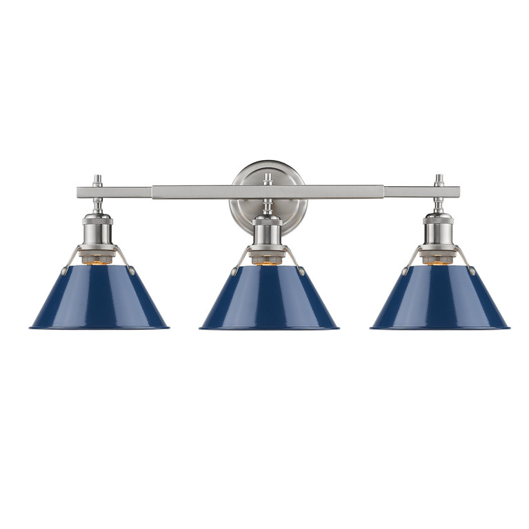 Golden - 3306-BA3 PW-NVY - Three Light Bath Vanity - Orwell - Pewter