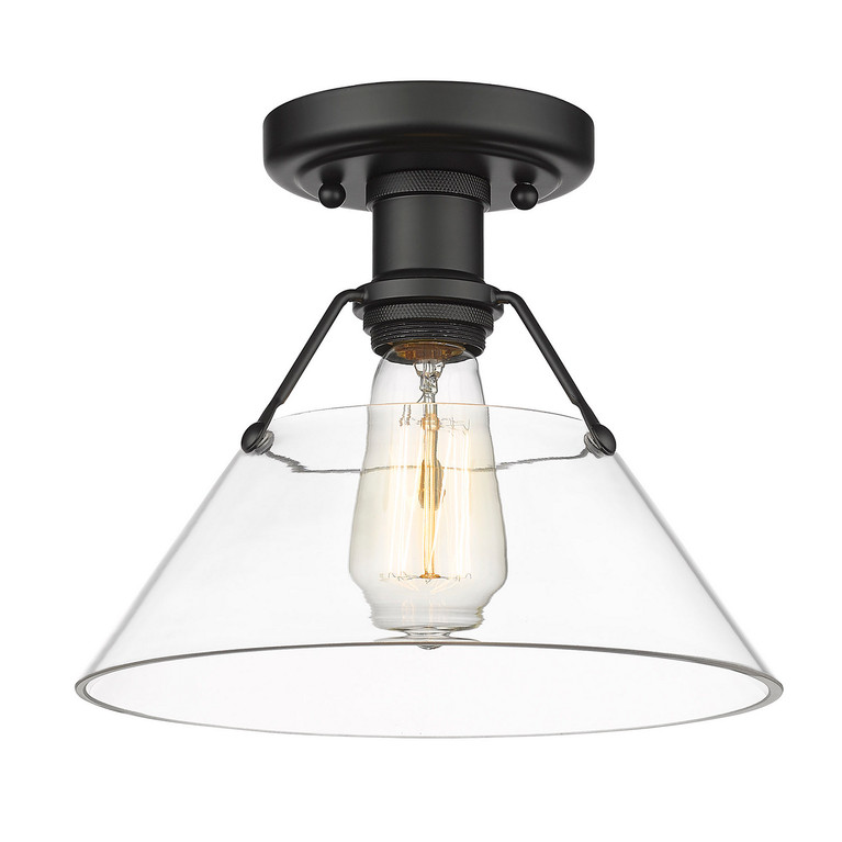 Golden - 3306-FM BLK-CLR - One Light Flush Mount - Orwell - Matte Black