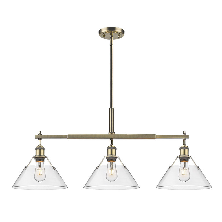 Golden - 3306-LP AB-CLR - Three Light Linear Pendant - Orwell - Aged Brass