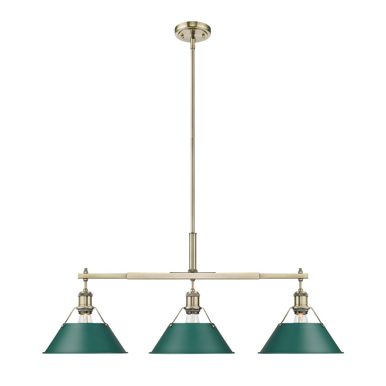 Golden - 3306-LP AB-GN - Three Light Linear Pendant - Orwell - Aged Brass