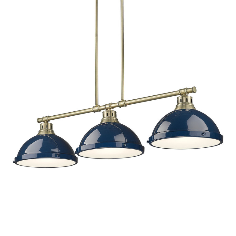 Golden - 3602-3LP AB-NVY - Three Light Linear Pendant - Duncan - Aged Brass
