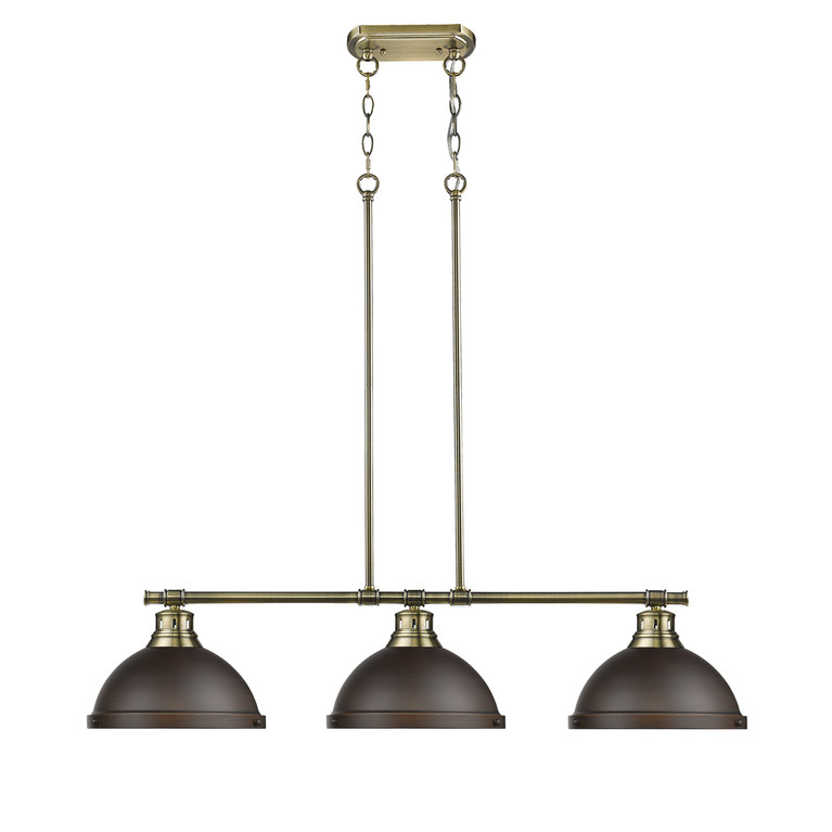 Golden - 3602-3LP AB-RBZ - Three Light Linear Pendant - Duncan - Aged Brass