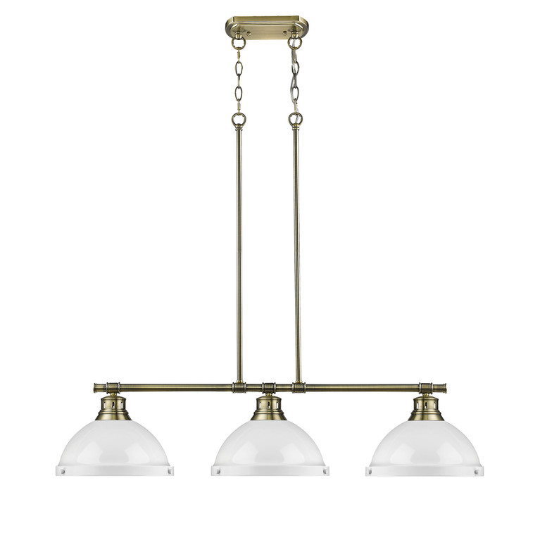 Golden - 3602-3LP AB-WH - Three Light Linear Pendant - Duncan - Aged Brass
