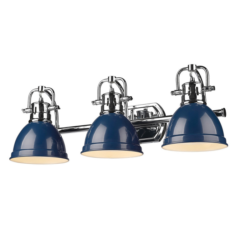 Golden - 3602-BA3 CH-NVY - Three Light Bath Vanity - Duncan BCB - Chrome