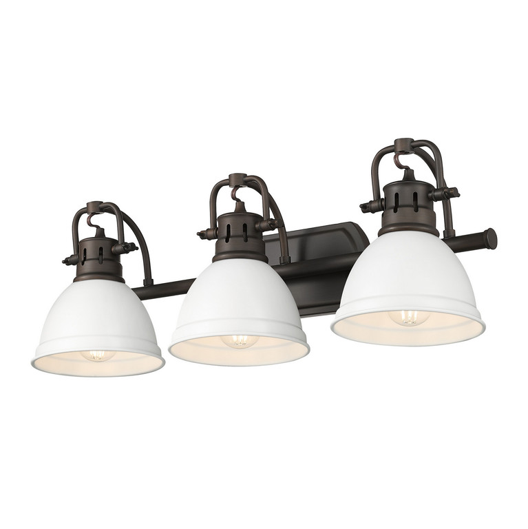 Golden - 3602-BA3 RBZ-WHT - Three Light Vanity - Duncan BCB - Rubbed Bronze