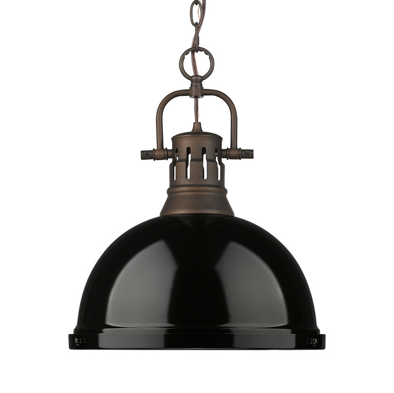 Golden - 3602-L RBZ-BK - One Light Pendant - Duncan - Rubbed Bronze