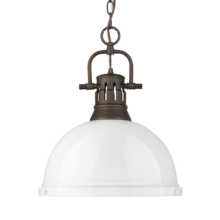 Golden - 3602-L RBZ-WH - One Light Pendant - Duncan - Rubbed Bronze