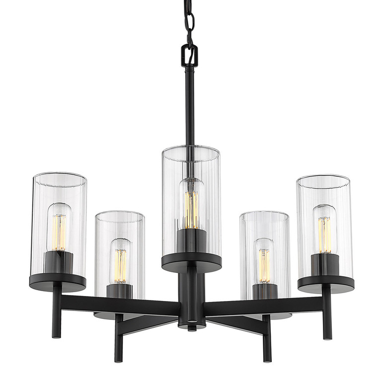 Golden - 7011-5 BLK-CLR - Five Light Chandelier - Winslett - Matte Black