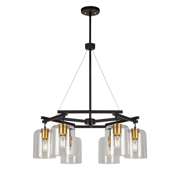 Forte - 2724-06-62 - Six Light Chandelier - Tyrone - Black and Soft Gold