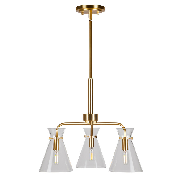 Forte - 2733-03-12 - Three Light Chandelier - Beaker - Soft Gold