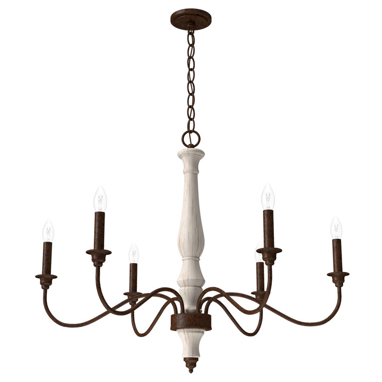 Hunter - 19280 - Six Light Chandelier - Teren - Distressed White