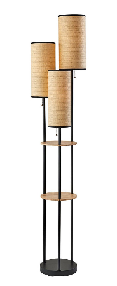 Adesso Home - 4305-12 - Three Light Floor Lamp - Trio - Black W. Natural Wood Shelves