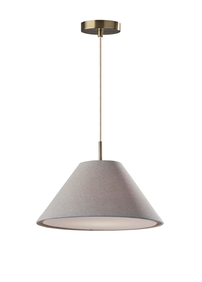Adesso Home - 5006-03 - Pendant - Hadley - Light Grey Textured Fabric & Antique Brass