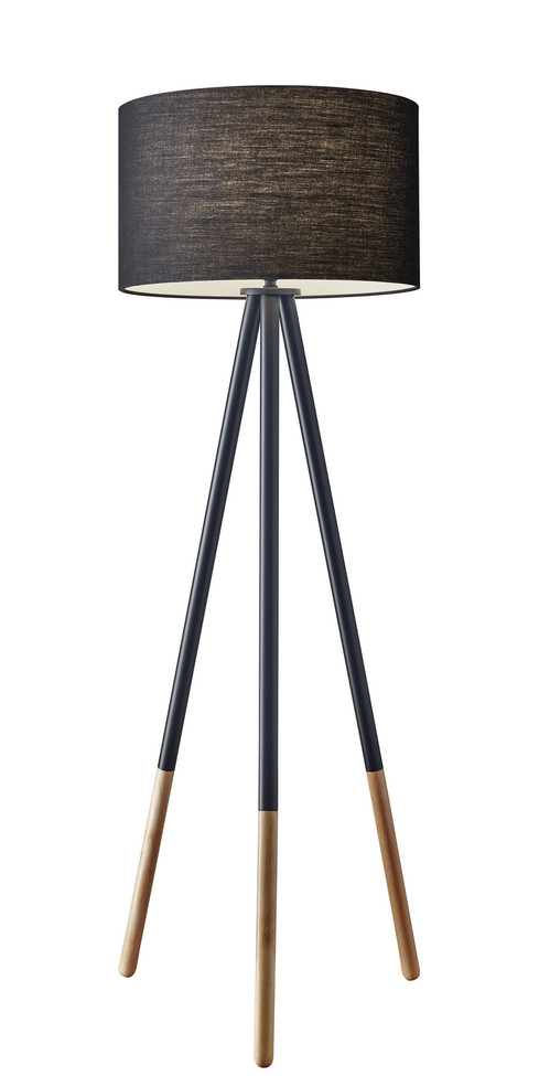Adesso Home - 6285-01 - Floor Lamp - Louise - Black Painted W. Wood Tips
