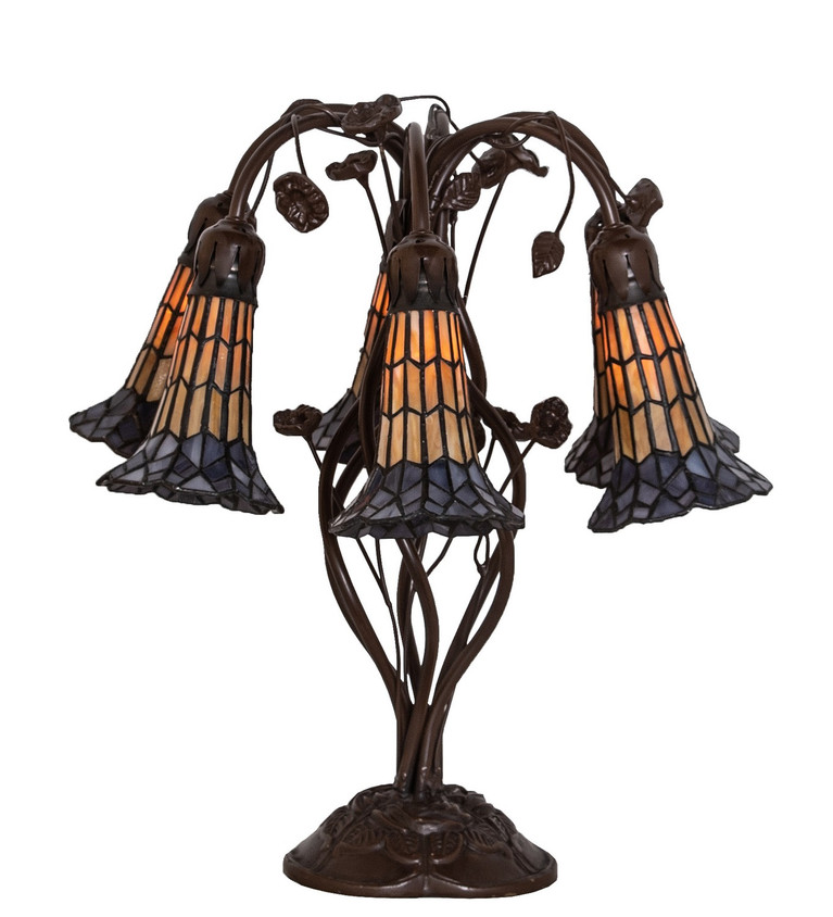 Meyda Tiffany - 255816 - Six Light Table Lamp - Stained Glass Pond Lily - Mahogany Bronze