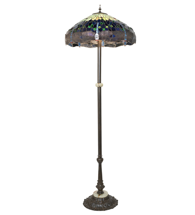 Meyda Tiffany - 271733 - Three Light Floor Lamp - Tiffany Hanginghead Dragonfly - Antique Brass Gloss Powder Coat