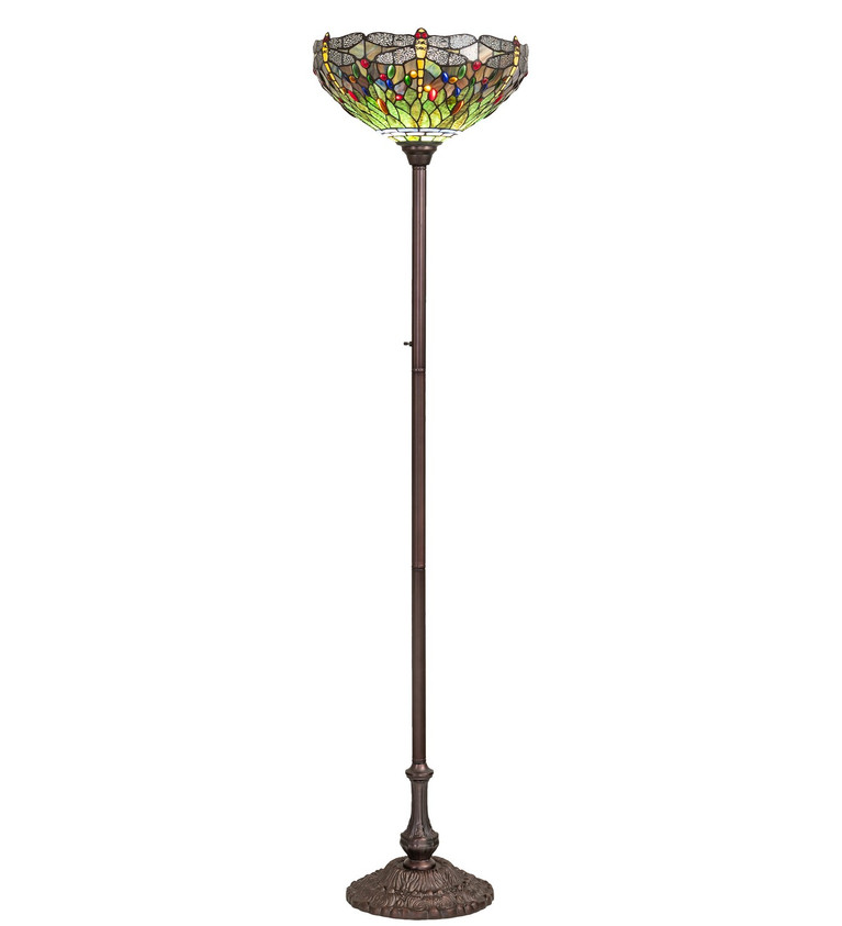 Meyda Tiffany - 272748 - One Light Torchiere - Tiffany Hanginghead Dragonfly - Mahogany Bronze