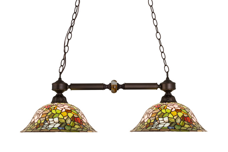 Meyda Tiffany - 27409 - Two Light Island Pendant - Tiffany Rosebush - Mahogany Bronze