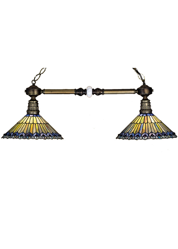 Meyda Tiffany - 27411 - Two Light Island Pendant - Tiffany Jeweled Peacock - Mahogany Bronze