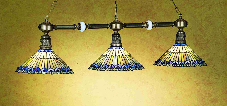 Meyda Tiffany - 28501 - Three Light Island Pendant - Tiffany Jeweled Peacock - Mahogany Bronze