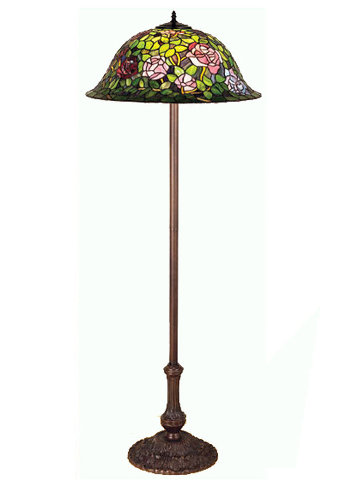 Meyda Tiffany - 30368 - Three Light Floor Lamp - Tiffany Rosebush - Mahogany Bronze