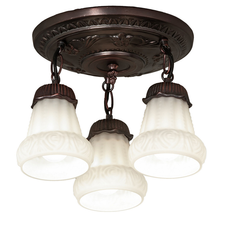 Meyda Tiffany - 30543 - Three Light Semi-Flushmount - White Puffy Rose - Mahogany Bronze