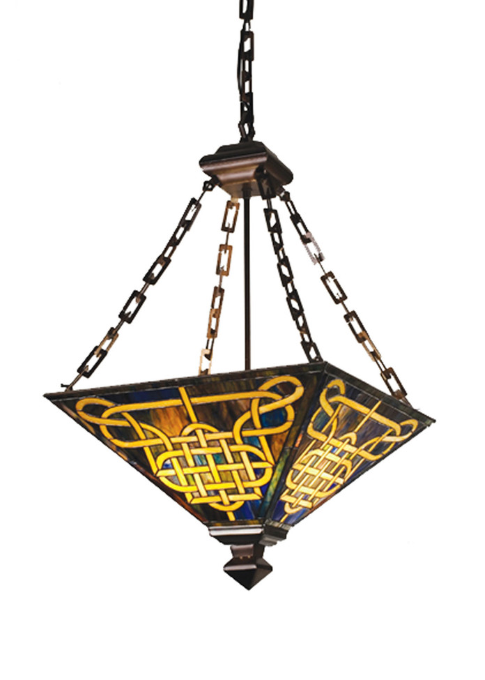 Meyda Tiffany - 47583 - Four Light Inverted Pendant - Knotwork Mission - Mahogany Bronze
