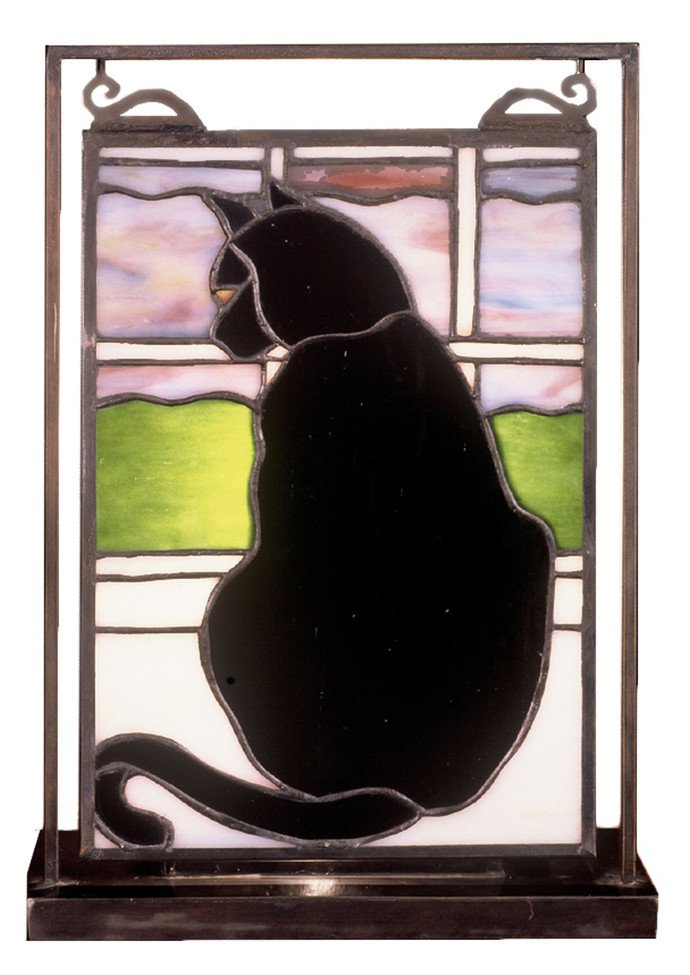 Meyda Tiffany - 56834 - Mini Tabletop Window - Cat in Window - Mahogany Bronze
