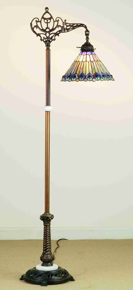 Meyda Tiffany - 65841 - One Light Bridge Arm Floor Lamp - Tiffany Jeweled Peacock - Mahogany Bronze