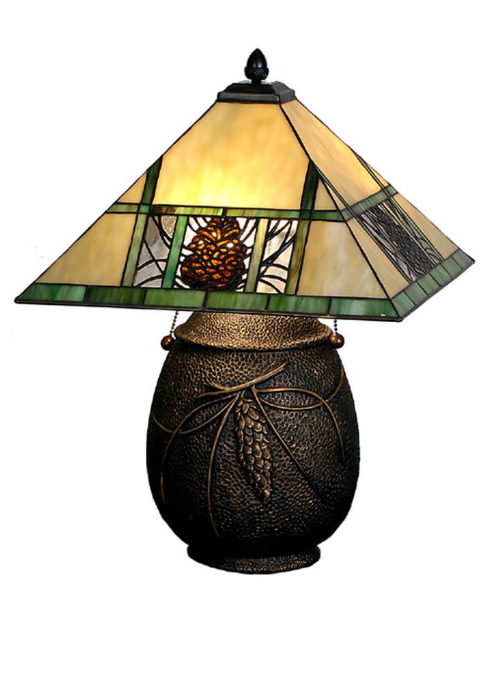 Meyda Tiffany - 67850 - Two Light Table Lamp - Pinecone Ridge - Textured Antique Brass