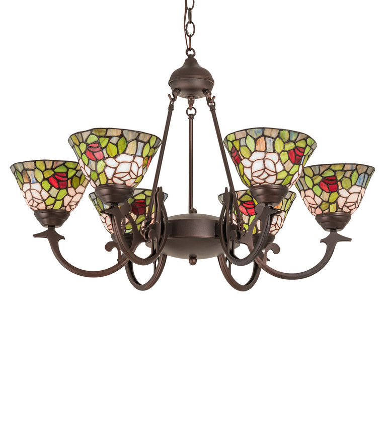 Meyda Tiffany - 72651 - Six Light Chandelier - Tiffany Rosebush - Mahogany Bronze