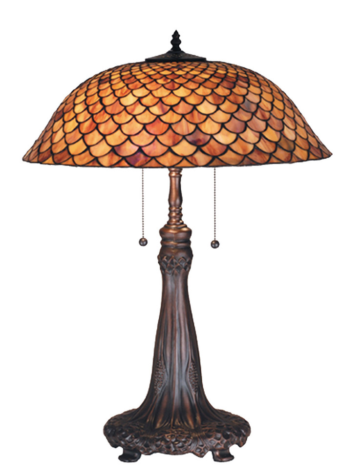 Meyda Tiffany - 74040 - Two Light Table Lamp - Fishscale - Mahogany Bronze
