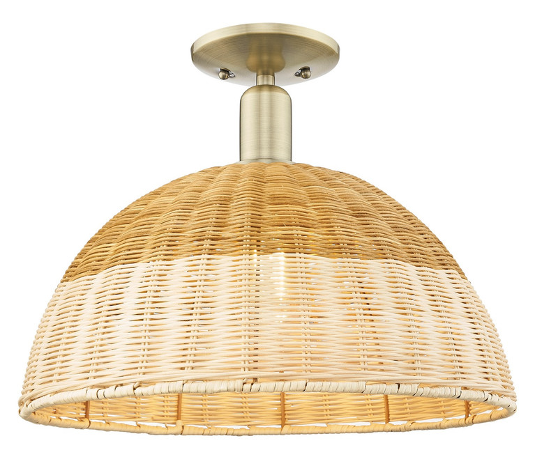 Innovations - 716-1C-AB-NBD2-16-NAT - One Light Semi-Flush Mount - Arcadia - Antique Brass