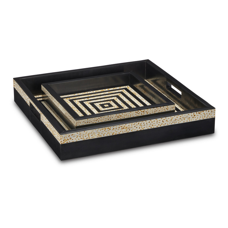 Currey and Company - 1200-0637 - Tray Set of 2 - Taurus Collection - Black/White