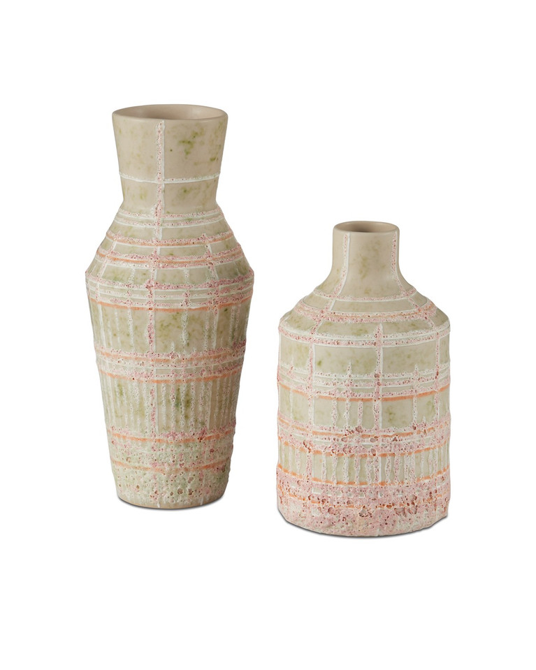 Currey and Company - 1200-0961 - Vase Set of 2 - Riso Vase Set of 2 - Cream / Green