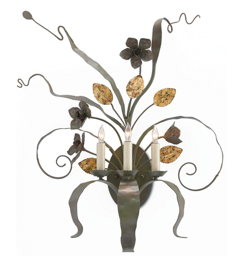 Currey and Company - 5000-0067 - Three Light Wall Sconce - Westley - Verdigris/Antique Gold Leaf