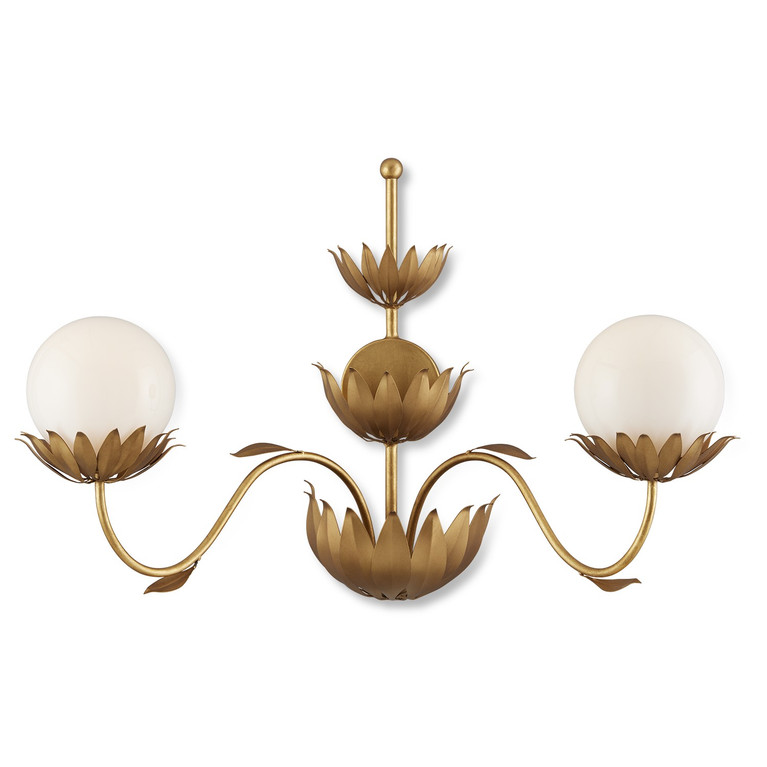 Currey and Company - 5000-0231 - Two Light Wall Sconce - Mirasole - Contemporary Gold Leaf/Gold/White